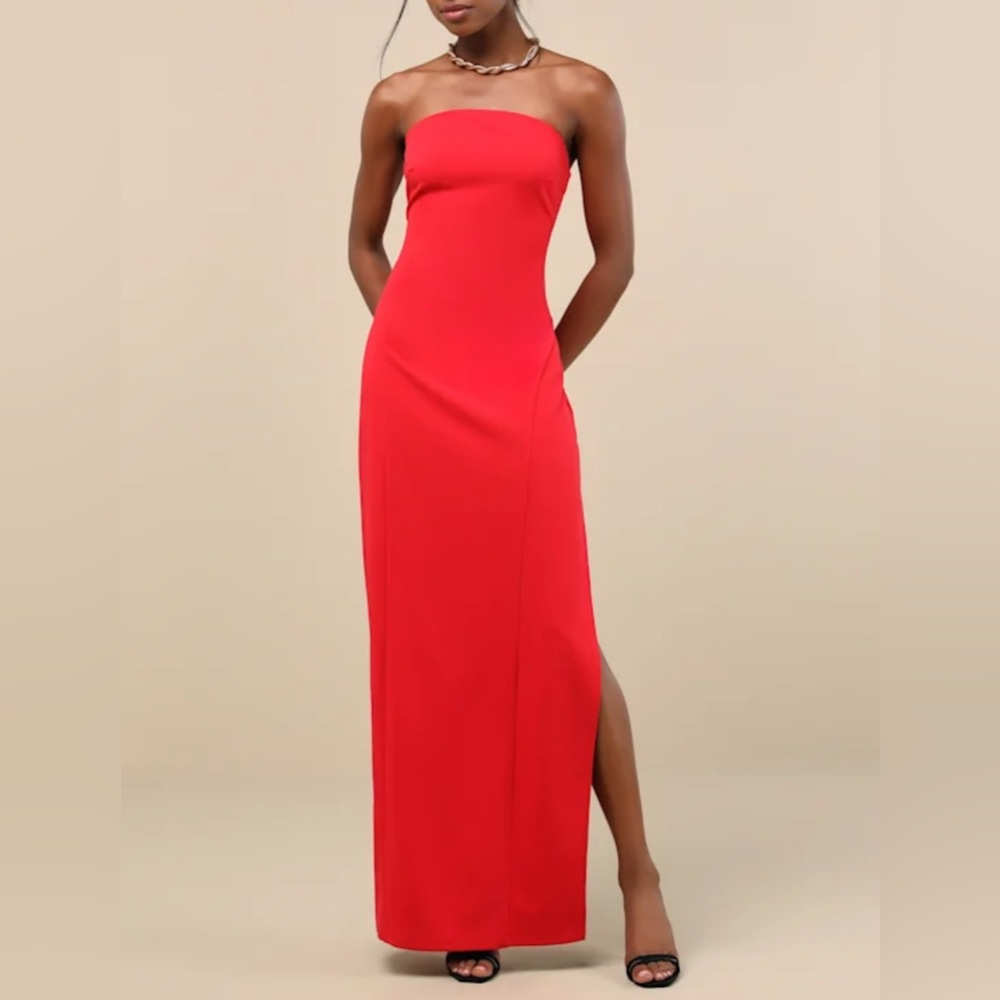 Lulus Famous Icon Red Strapless Column Maxi Dress - Size XS